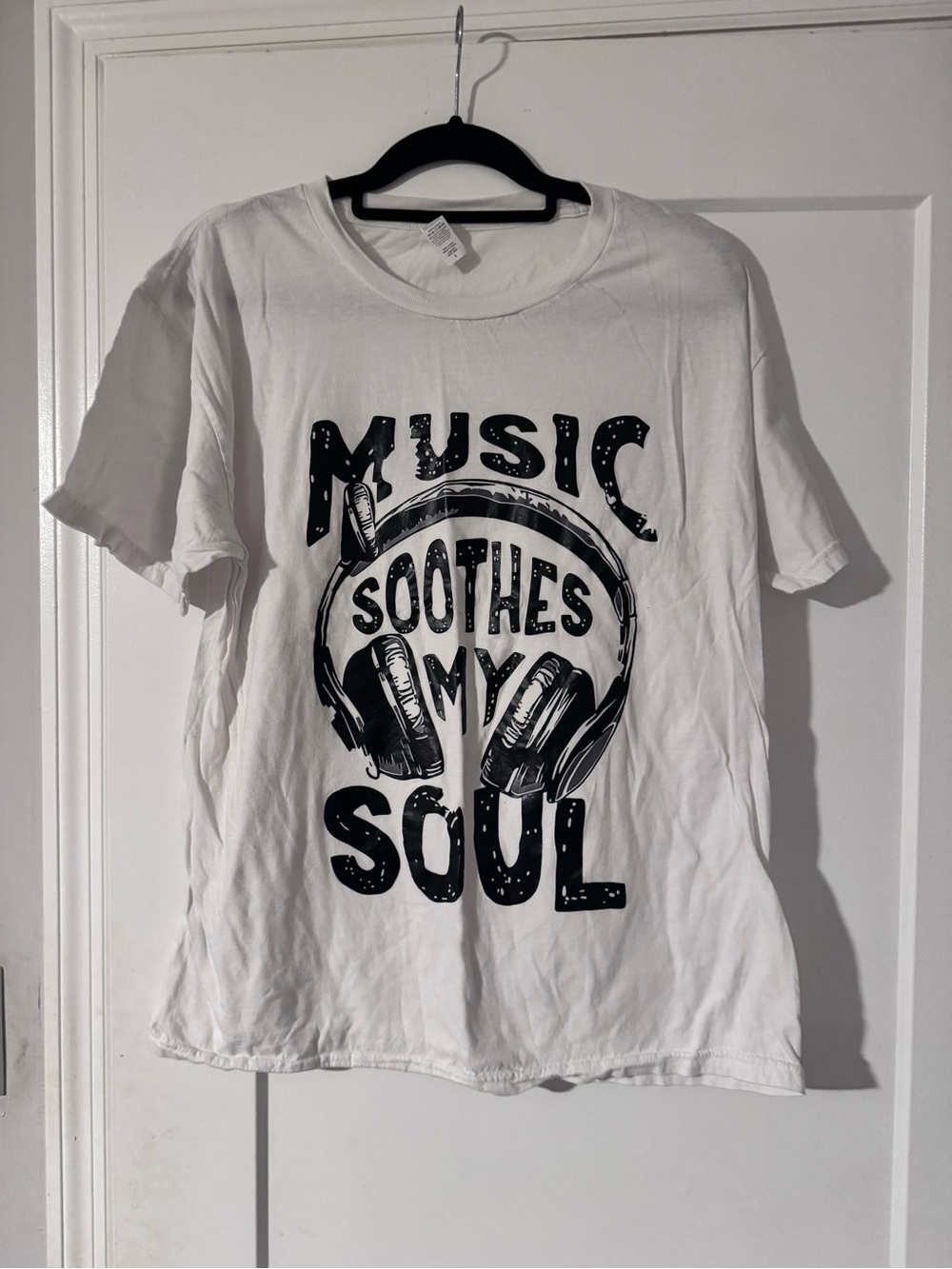 White Headphones Graphic T-Shirt - Music Soothes My Soul